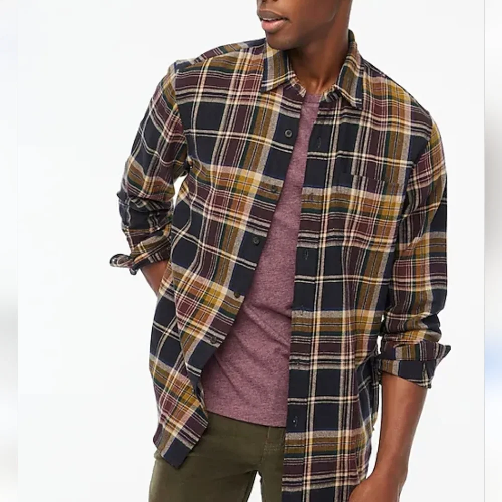 J. Crew Navy, Burgundy & Mustard Plaid Button-Down Shirt